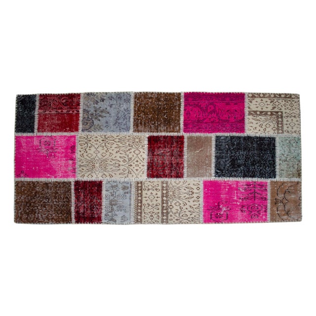 Hand-Knotted Turkish Rug Handstitched Vibrant Pink & Red Floor Art Room Decor - 2'11" X 6'5" For Sale - Image 4 of 18