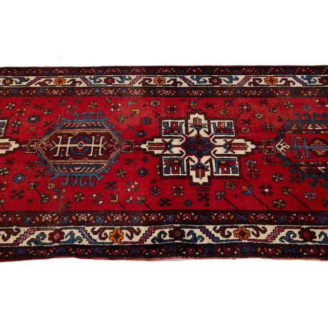 Vintage Heriz Red Handmade Wool Rug With Tribal Motif For Sale - Image 4 of 8