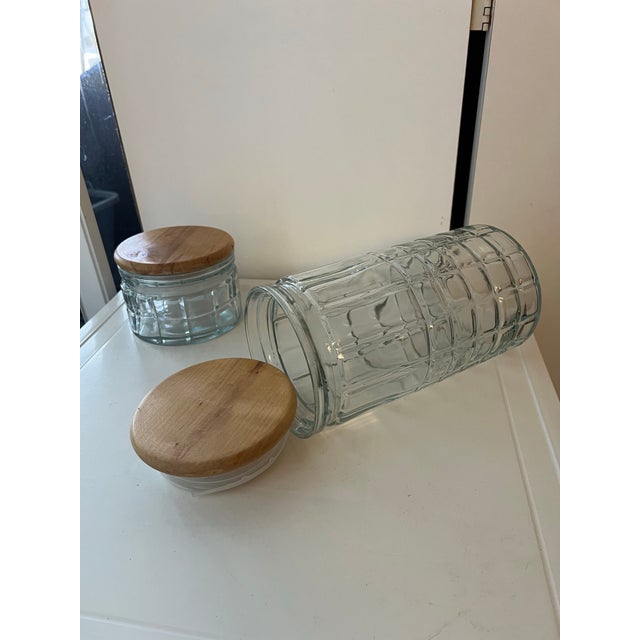 Two Glass Canisters Wood Tops For Sale - Image 4 of 8