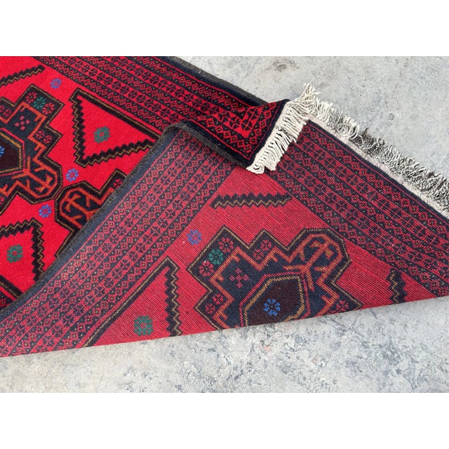 Red Hand Knotted Afghan Belouch 3x5 Rug For Sale - Image 8 of 8
