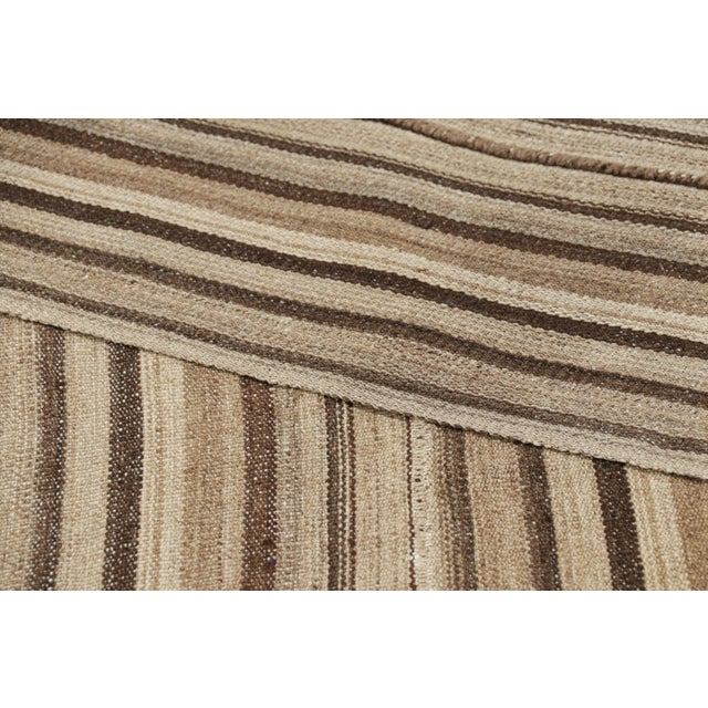 Textile Rug & Kilim’s Contemporary Square Kilim With Textural Beige-Brown Stripes For Sale - Image 7 of 7