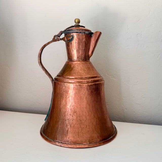 Farmhouse Antique Rustic Hammered Copper Ewer Kettle For Sale - Image 3 of 10
