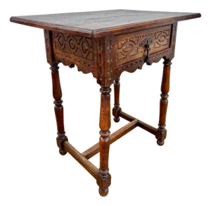 Antique Castilian Oak Side Table With One Carved Drawer, 1920s