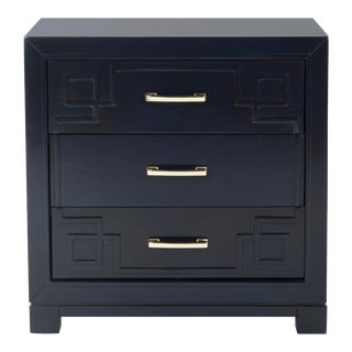 Three Drawer Greek Key Nightstand in Navy For Sale