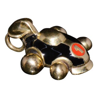 Designer Aaron Basha Enamel Solid 18k Gold #1 Race Car Charm Pendant For Sale