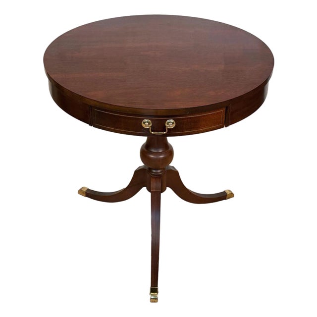 Vintage Traditional Mahogany Round Drum Table For Sale