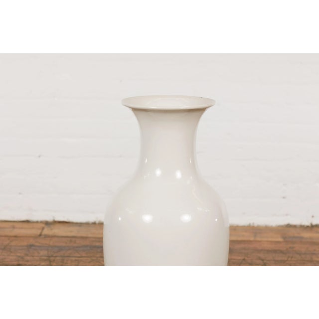 Vintage White Curved Body & Flared Neck Vase For Sale - Image 4 of 12