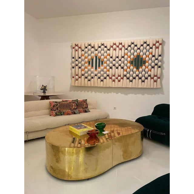 Gold Curved Coffee Table with Wooden Structure Covered in Brass For Sale - Image 8 of 10