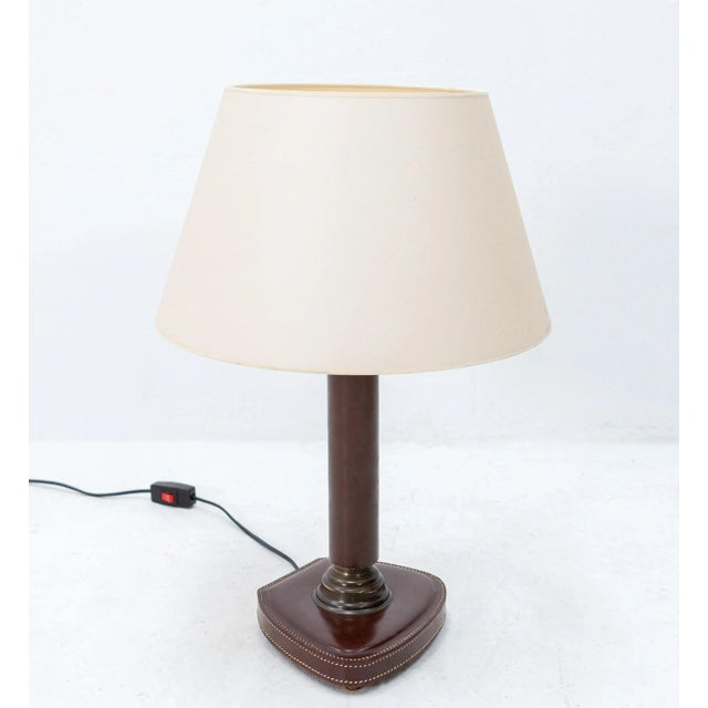 Mid-Century Modern French Stichted Leather Desk Lamp, 1964 For Sale - Image 3 of 8