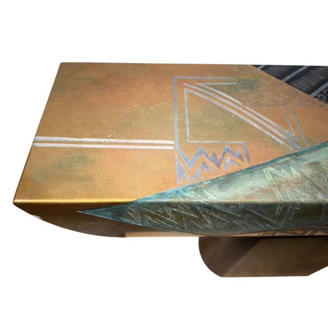 1980s Rare Postmodern Mixed Media Sculptural Metal Console Table | Memphis Style | 60" Art Console For Sale - Image 5 of 7