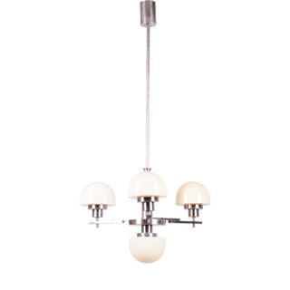 Art Deco Chandelier in Chrome-Plated Steela and Opaline Glass, Czech, 1930s For Sale
