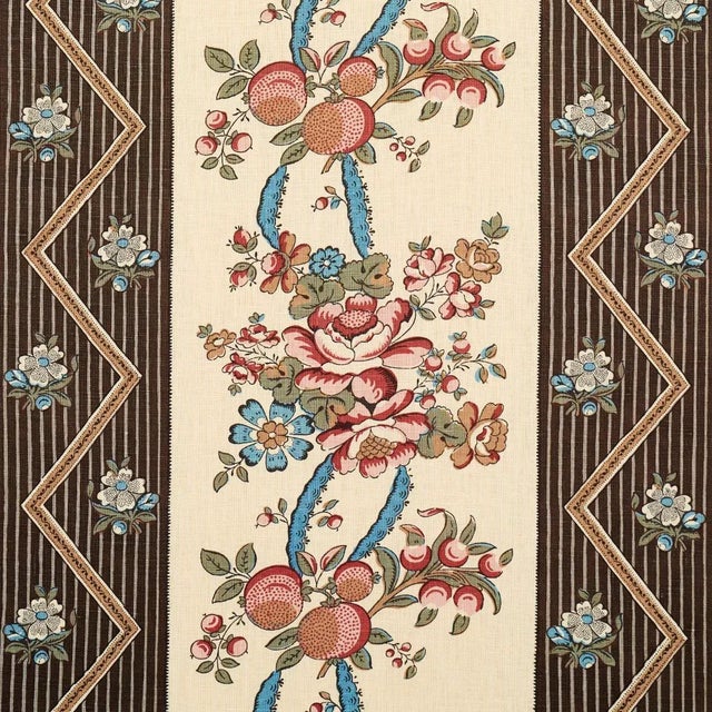 Traditional Schumacher Sylvain Floral Stripe Fabric In Noir For Sale - Image 3 of 5