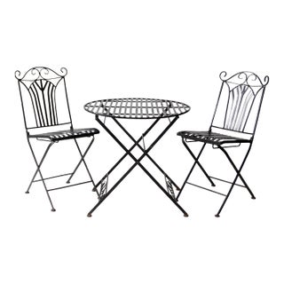 Vintage French Bistro Folding Patio Set For Sale