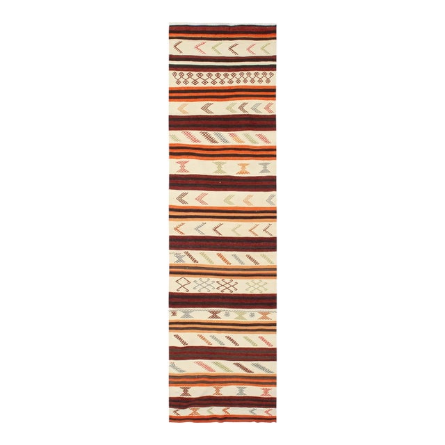 Vintage Decorative Turkish Kilim Runner - 3`1" X 11`0" For Sale