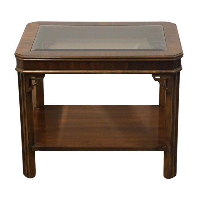 Chippendale Altavista Lane Solid Cherry Traditional Chippendale Style 27x20" Accent End Table W. Glass Top For Sale - Image 3 of 8