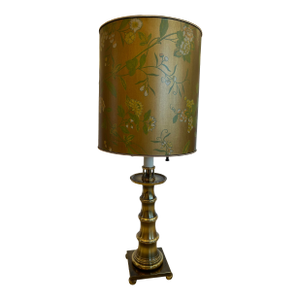 Tall Brass Stiffel Table Lamp With Gorgeous Painted Shade