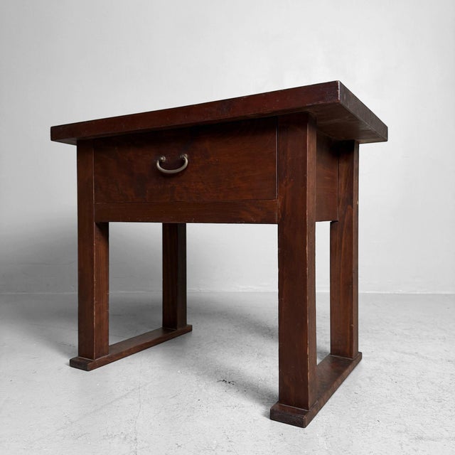 1920s Japanese Minimalist Side Table with Drawer, 1920s For Sale - Image 5 of 12