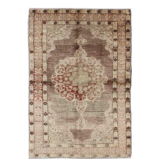 Keivan Woven Arts, NA-34,Vintage Turkish Oushak Rug- 4′ × 6′3″ For Sale