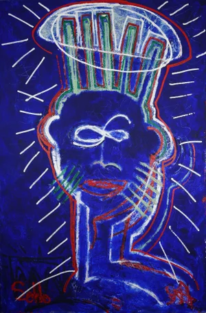 "Tripel Halo Li'l Angel Og SoHo" Contemporary Neo-Expressionist Painting by Sax Berlin