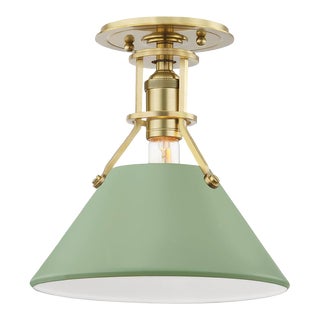 Mark D. Sikes 1 Light Painted No. 2 Semi Flush, Aged Brass & Light Green For Sale