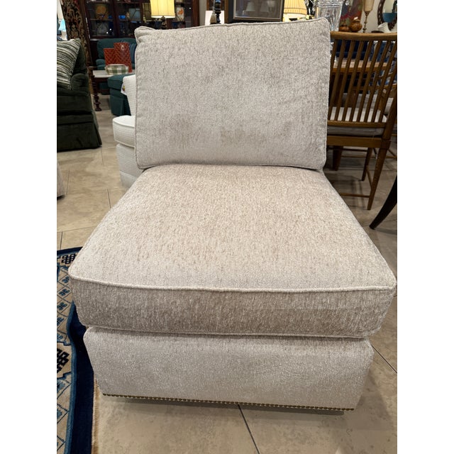 Armless Lounge Chair made by Rene Cazares in a Cream colored Chenille fabric