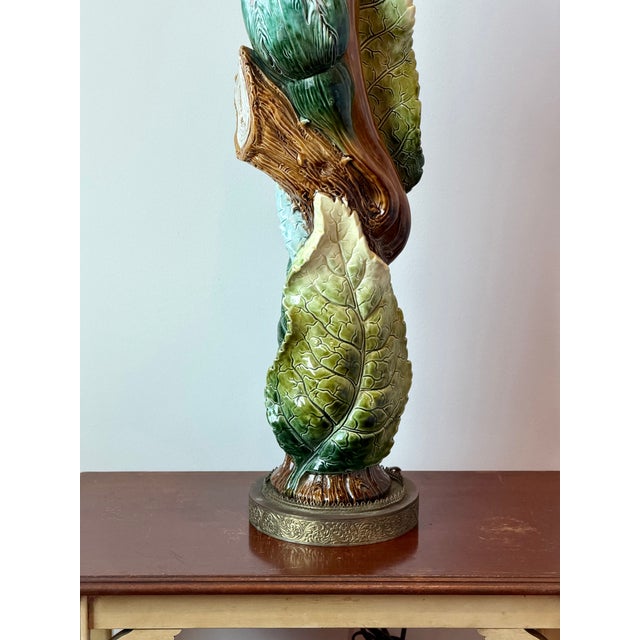 Green Majolica Style Botanical Table Lamp For Sale - Image 8 of 13