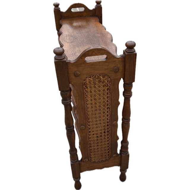 Vintage English Wooden Book Trough With Cane Sides For Sale In Dallas - Image 6 of 11