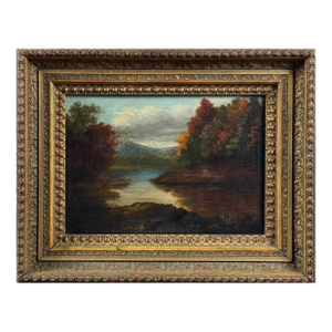 Antique 19th Century American School New England Fall River Landscape, Framed