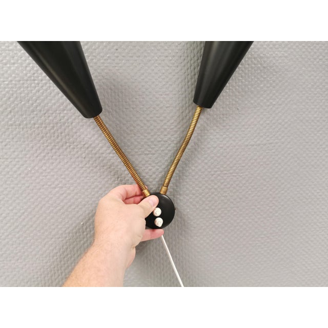 Metal Wall Lamps with Brass Arms, Danish, 1970s, Set of 2 For Sale - Image 7 of 13