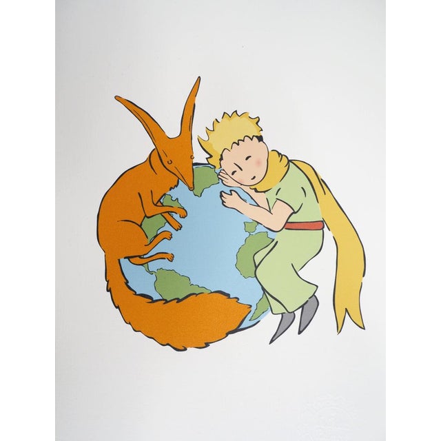 Modern Antoine De Saint-Exupery, Le Petit Prince et le renard protègent la Terre, Lithograph For Sale - Image 3 of 7