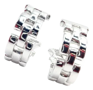 1990s Cartier Maillon Panthere Three Row Link Hoop White Gold Earrings, A Pair