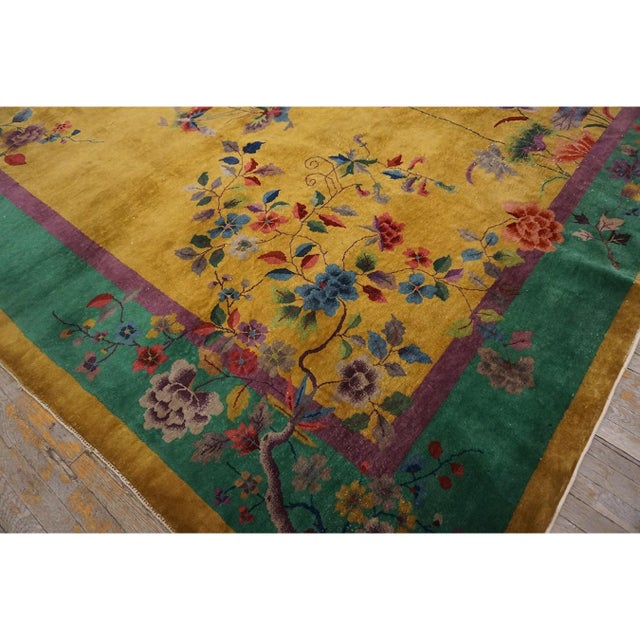 1920s Goldenord Field Floral Antique Chinese Art Deco Carpet by Nichols Workshop For Sale - Image 9 of 12