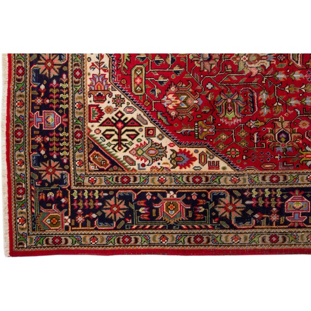 1960s Vintage Persian Tabriz Handmade Medallion Red Wool Rug For Sale - Image 4 of 7