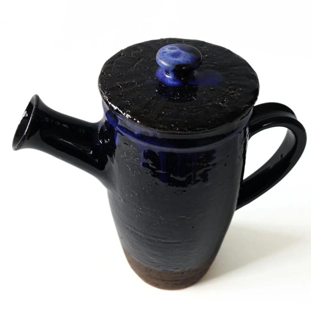 Vintage Handmade Ceramic Blue Glazed Coffee Pot from Laholm, Sweden, 1960s For Sale - Image 5 of 6