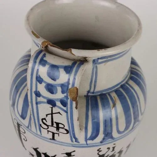 18th Century Pharmacy Jug Majolica Man, Bassano, Italy For Sale - Image 4 of 9