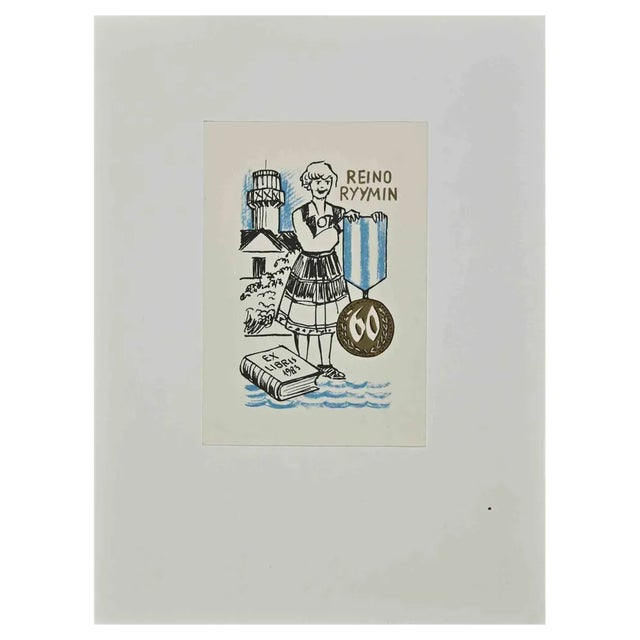 Ex Libris Reino Ryymin, Woodcut, 1983 For Sale