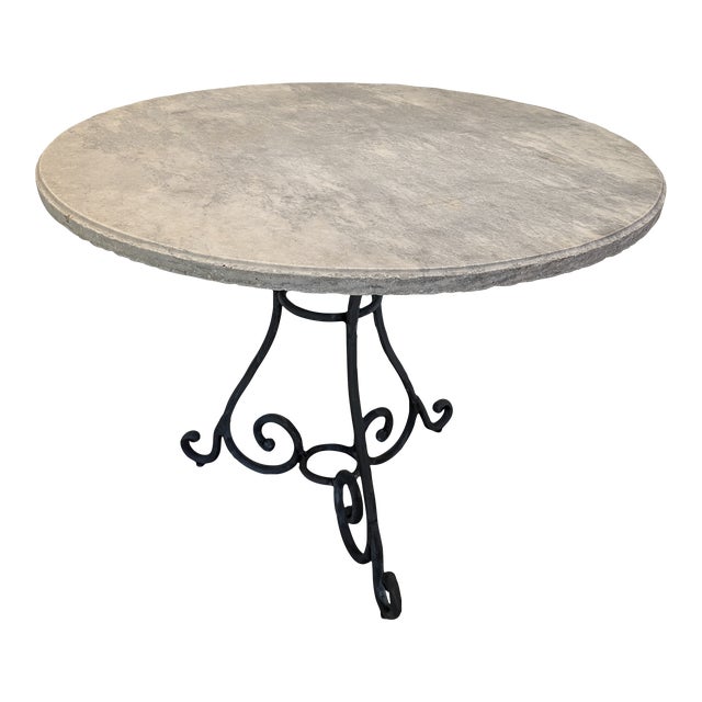 Vintage French Iron & Marble Round Table For Sale