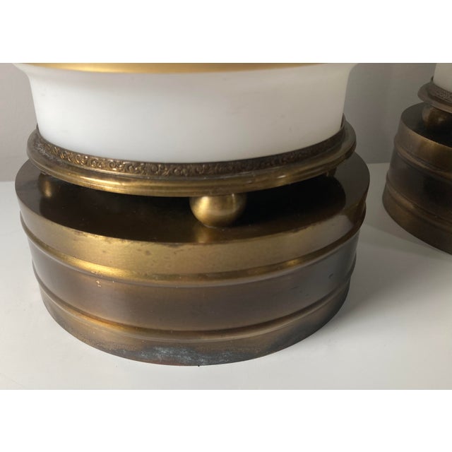 Mid 20th Century Mid 20th Century Columnar Frosted Glass and Brass Table Lamps - A Pair For Sale - Image 5 of 9
