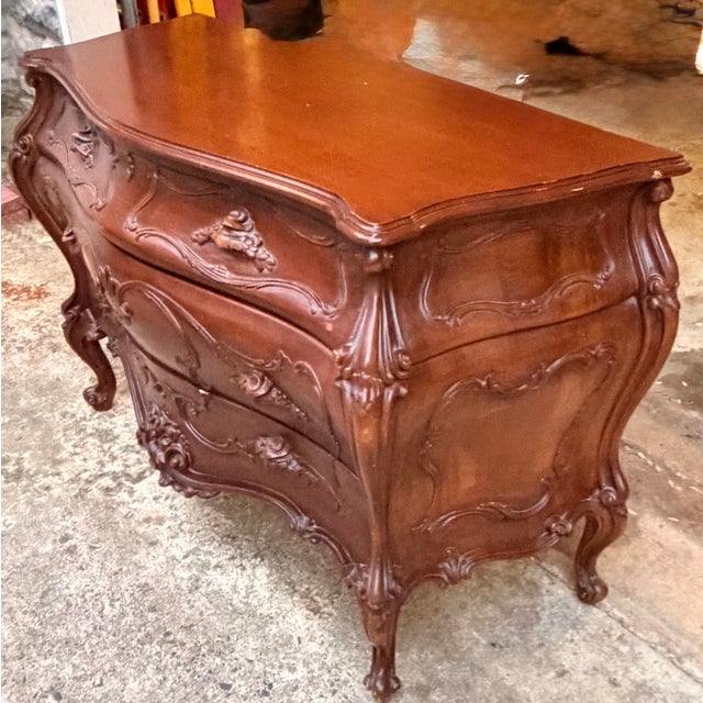Early 20th Century Antique Art Nouveau Hand Carved Mahogany Dresser and Mirror For Sale - Image 5 of 11