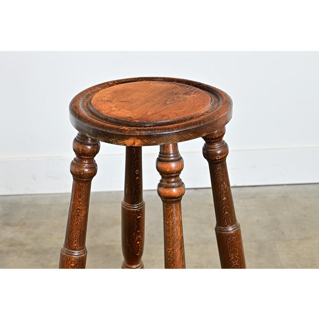 English 19th Century Carved & Turned Oak Stool For Sale In Baton Rouge - Image 6 of 10