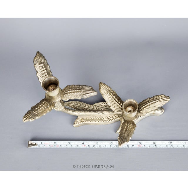 Mid 20th Century Vintage Silver Metal Floral Candelabra Candlestick Holder 2- Arms For Sale - Image 5 of 5
