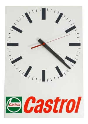 Vintage Castrol Advertising Workshop Clock with Original Battery Movement, 1980s