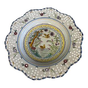 Vintage Hand Painted Floral & Bird Decorated Portugal Faience 12" Plate Dish