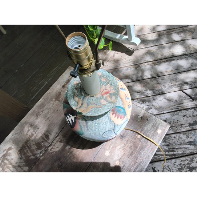 Green Vintage Frederick Cooper Tobacco Leaf Table Lamp Featuring Hand-Painted Floral and Bird Motifs. For Sale - Image 8 of 18