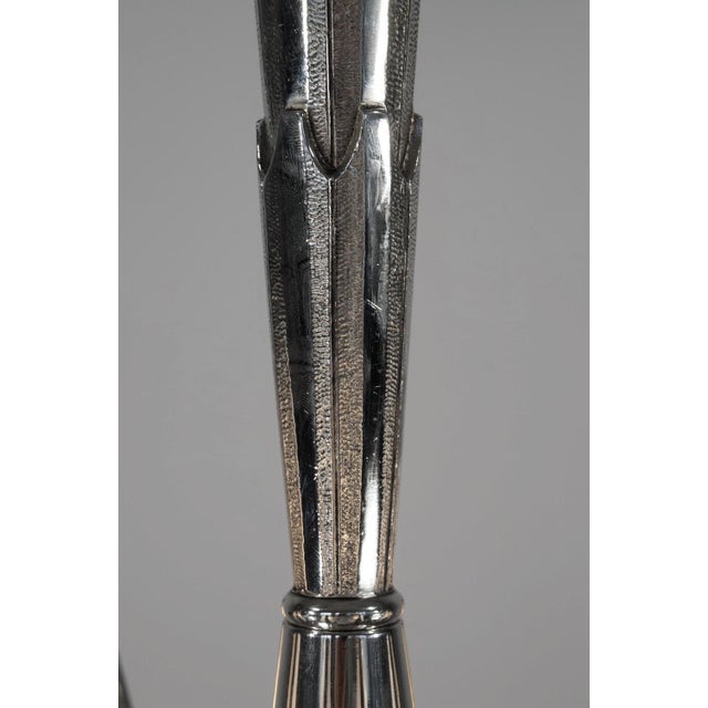 Silver Hettier & Vincent French Art Deco Chandelier 1930s - Floral Glass & Nickeled Bronze For Sale - Image 8 of 15