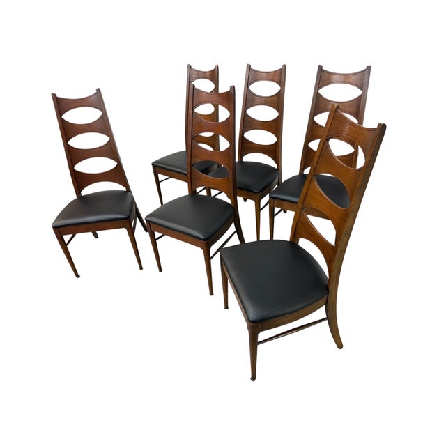 Mid-Century Modern Mid-Century Modern Kent Coffey Perspecta Catseye Walnut Dining Chairs - Set of 6 For Sale - Image 3 of 6