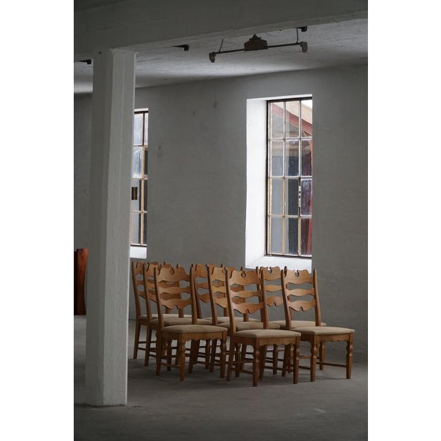 Mid-Century Danish Chairs in Oak & Hessian from Henning Kjærnulf, 1960s, Set of 8 For Sale - Image 10 of 17