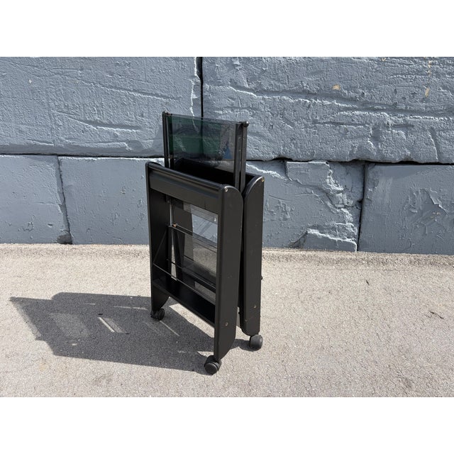 1980s Black Serving or Bar Cart From Mascagni, Made in Italy, Foldable For Sale - Image 13 of 15