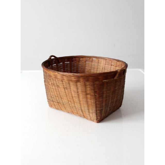 Late 20th Century Vintage Woven Rattan Basket With Handles For Sale - Image 5 of 13