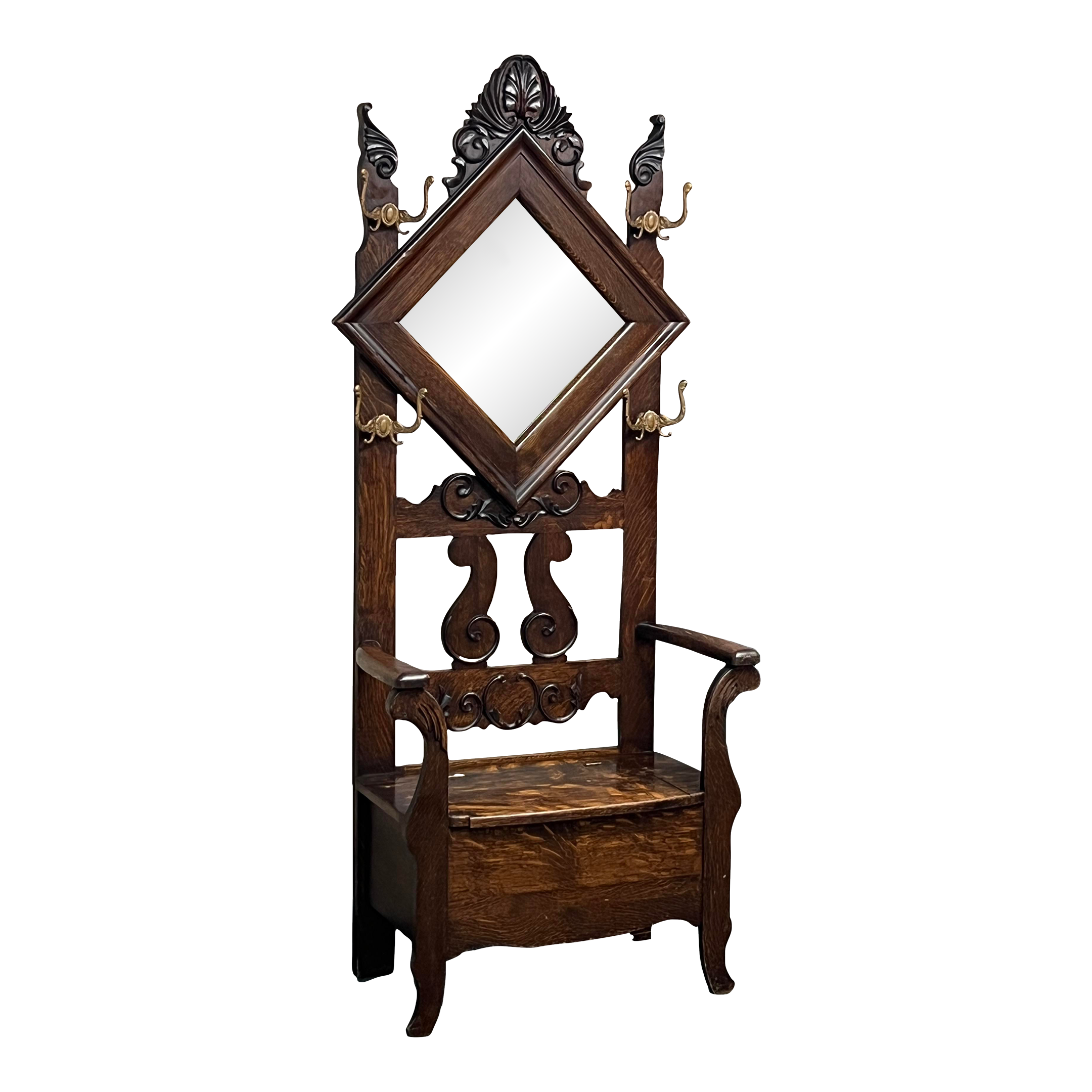 Antique Wood Entry Hall Storage Arm Bench - image 0